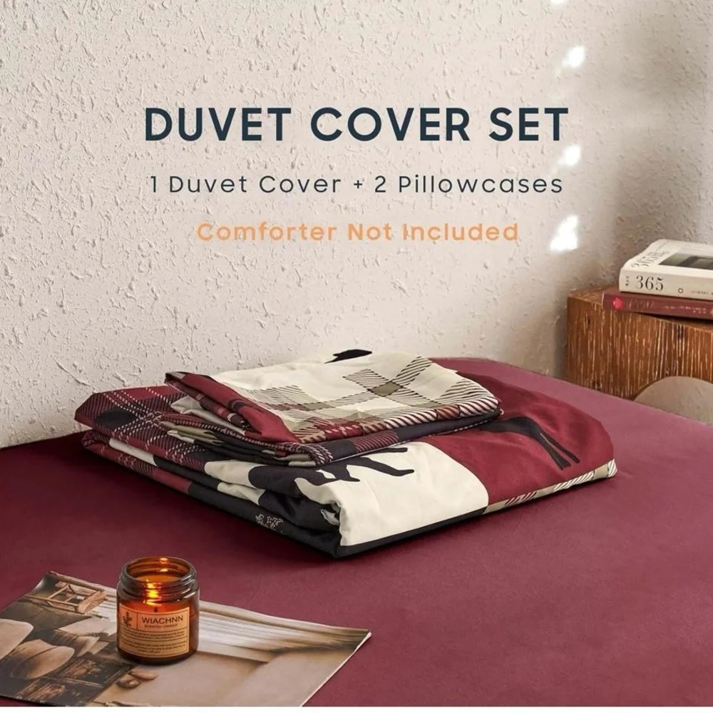Duvet Cover Set / Rustic Forest Plaid Bedding Set - Burgundy